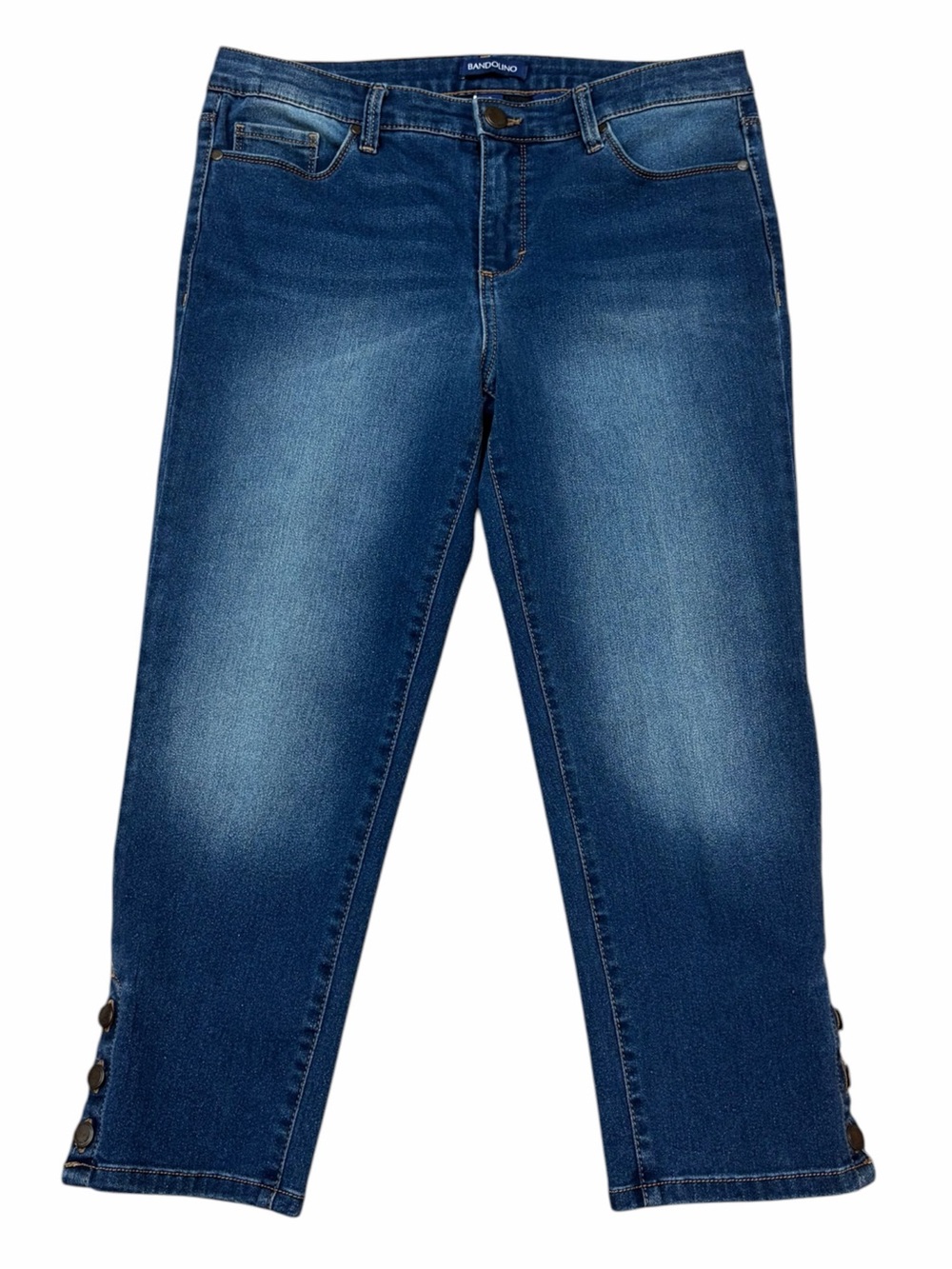 Bandolino Selene Button Hem Cropped Jeans Size 8 Button Detail Stretch Denim